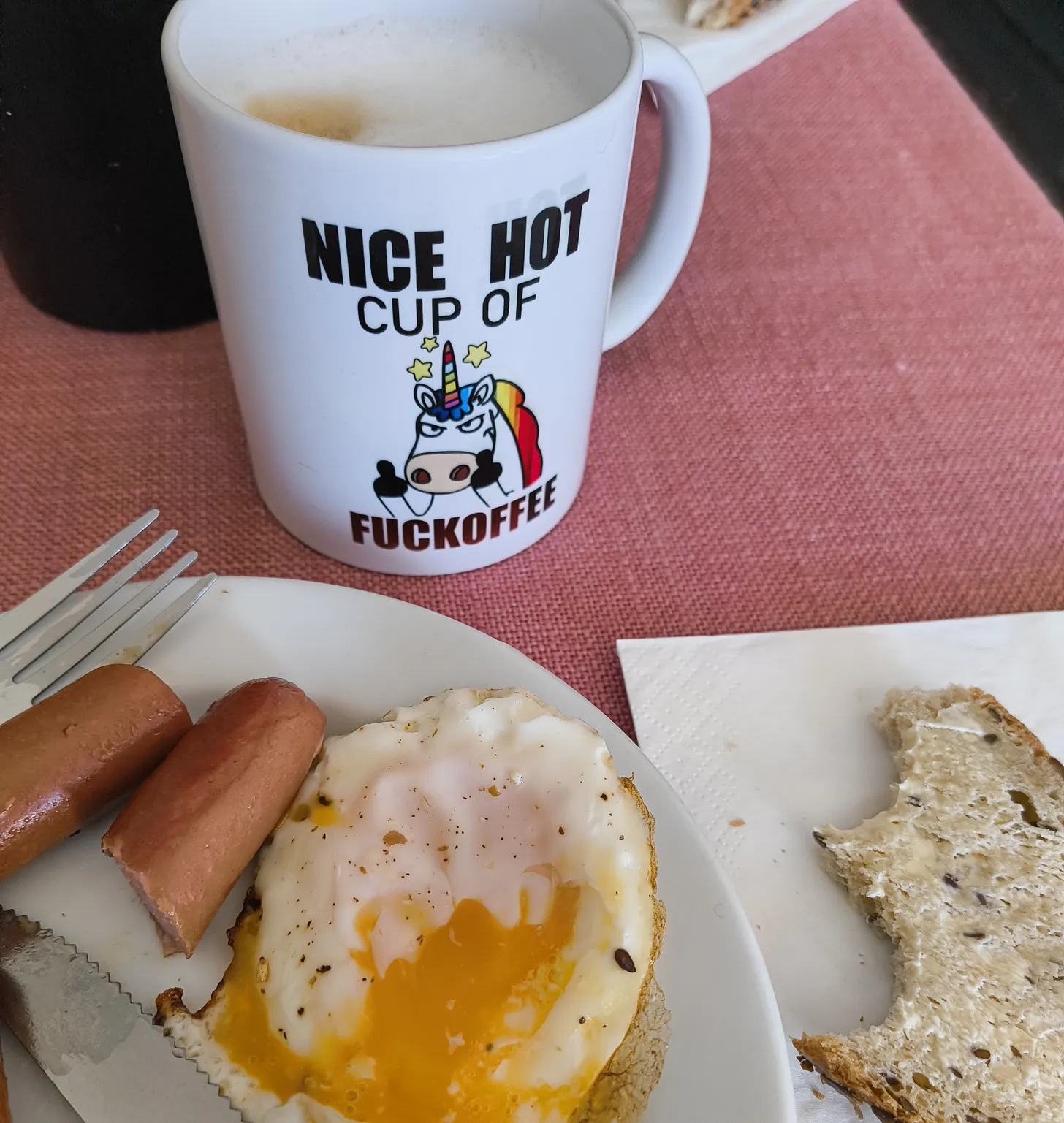 breakfast with a nice hot cup of fuckooffee mug