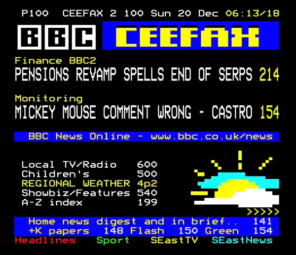 The Ceefax homepage from December 98