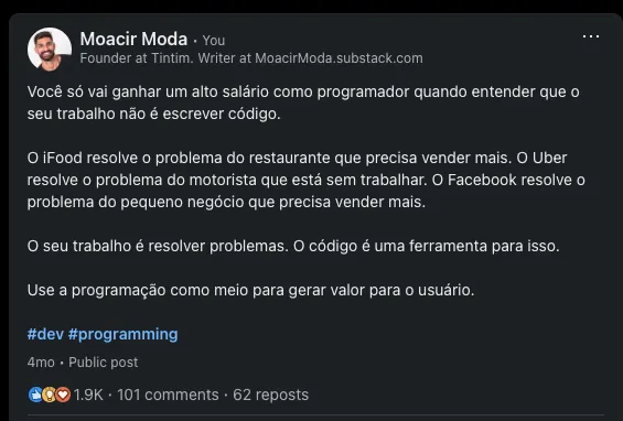 Post do Linkedin