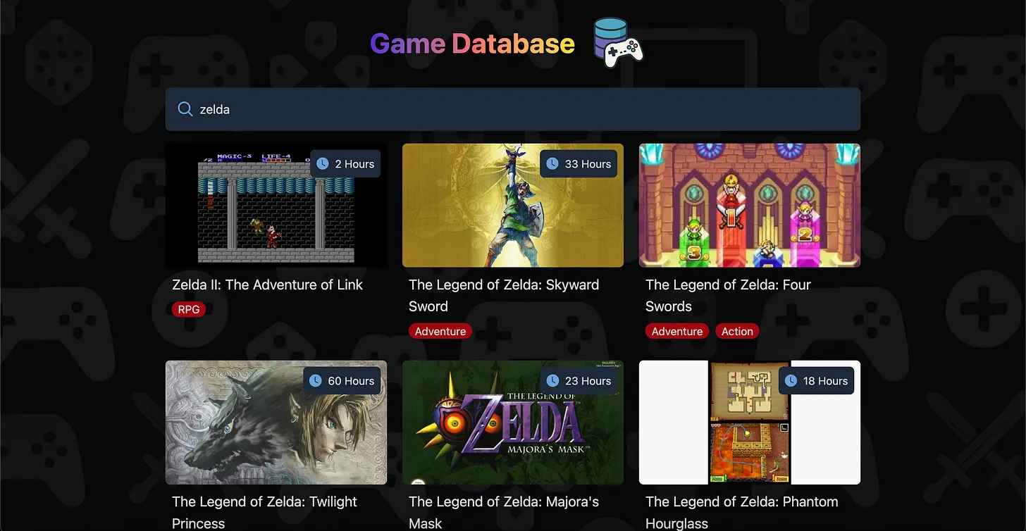 screenshot of the frontend