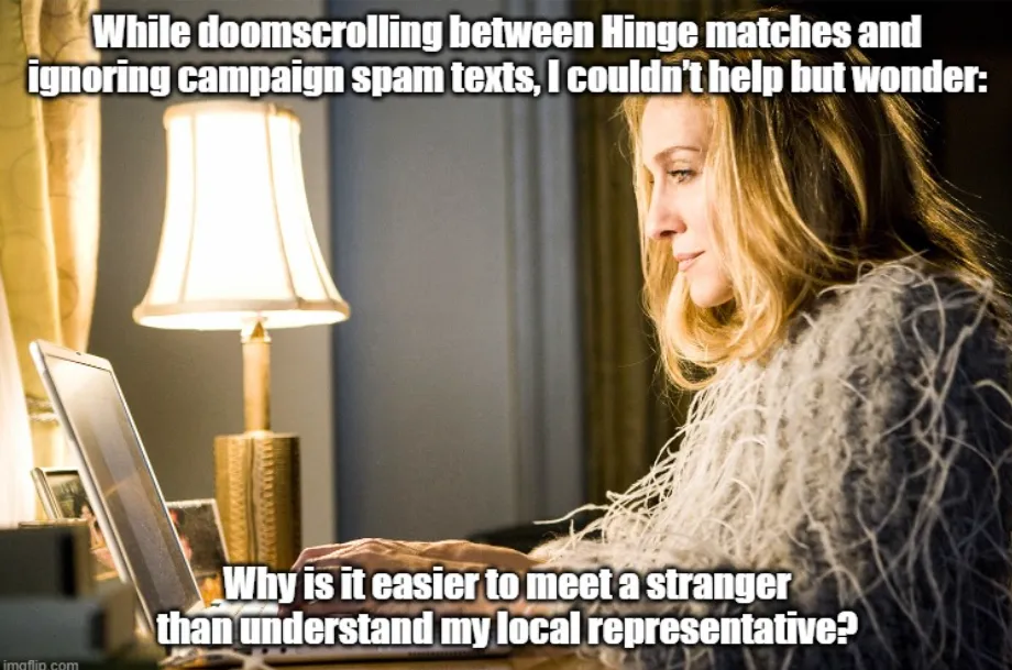 Dating apps vs political engagement meme