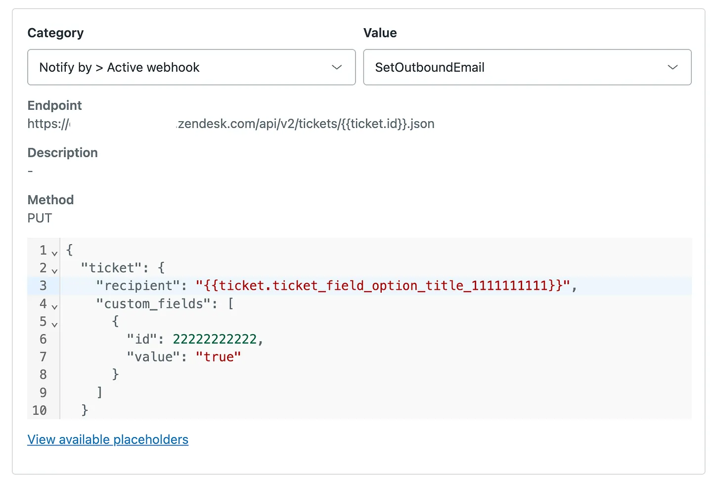 Zendesk webhook configuration