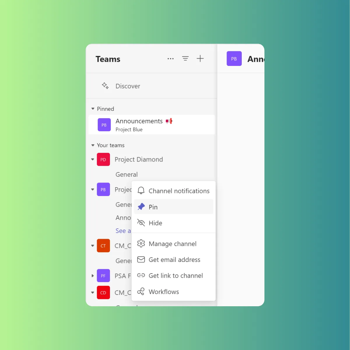Microsoft Teams - Pinning and Hiding Channels