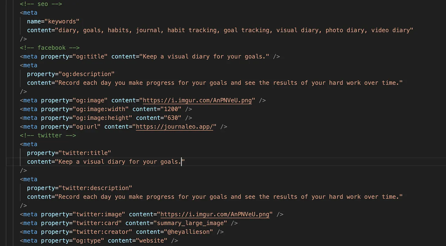 My SEO and social media updates to my landing page