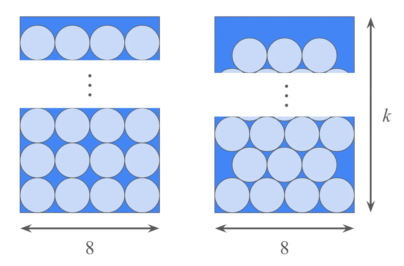 square and hexagonal packing for a large space