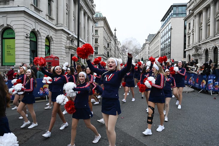 Marching cheerleaders