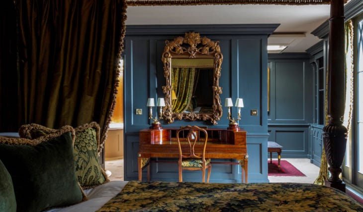 An artfully decorated hotel bedroom. The sort of place you'd expect Helena Bonham Carter to stay