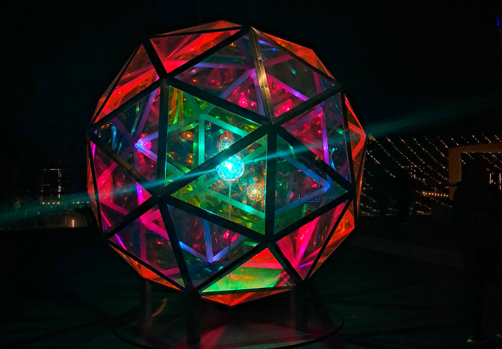 A multicoloured spherical light artrwork