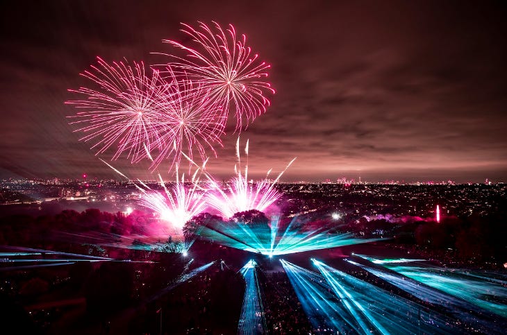 Fireworks and a light show at Ally Pally