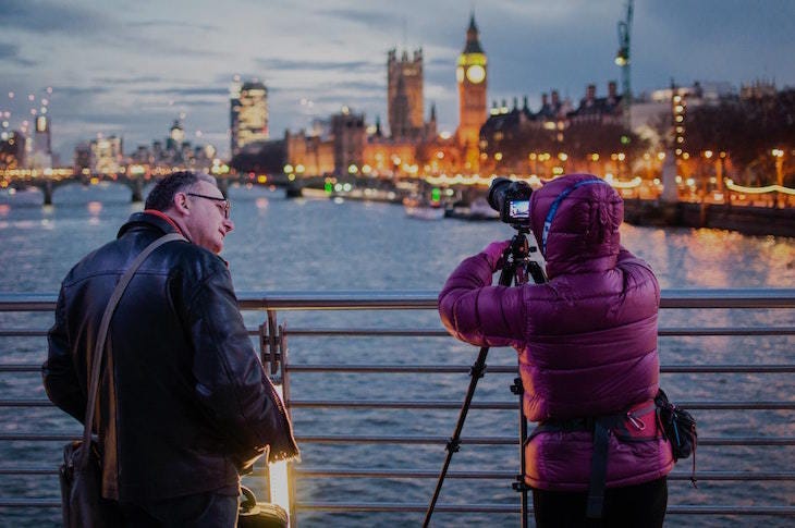 People taking photos of Big ben at night