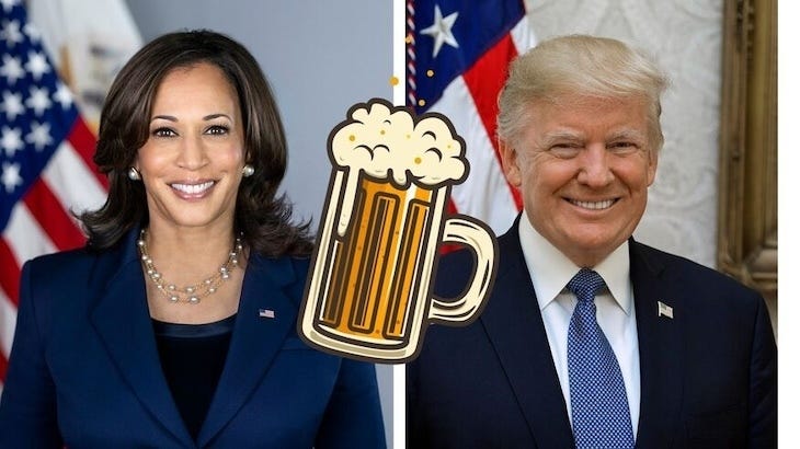 Harris and trump with a foaming pint