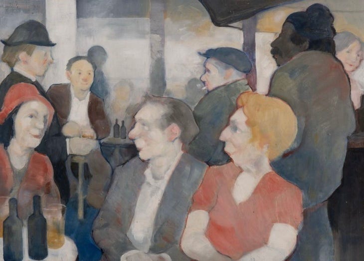 A painting of people in a pub