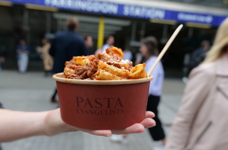 A takeaway pot of pasta