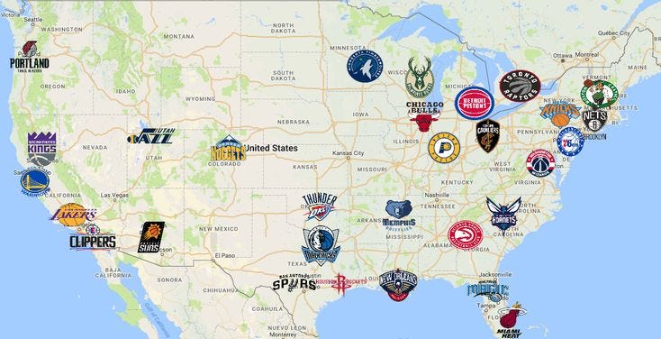 NBA Map | Teams | Logos - Sport League Maps