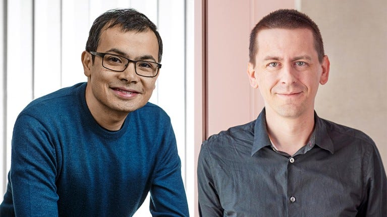 Portraits of Demis Hassabis and John Jumper.