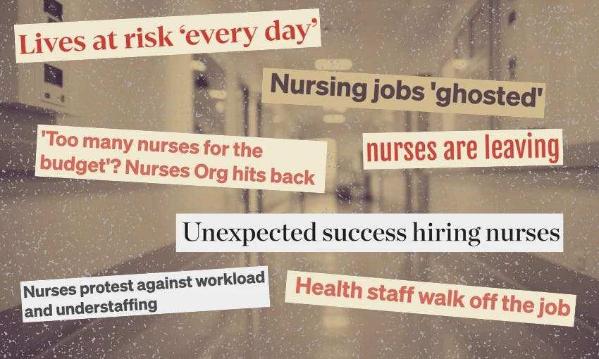 a selection of headlines from media stories about nursing