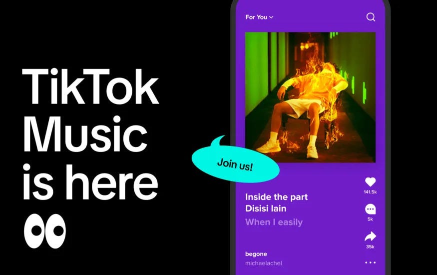 A promo image that reads: TikTok Music is here. 