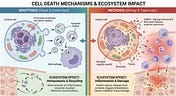 “Diagram comparing apoptosis (clean, controlled cell death) with necrosis (messy, inflammatory cell death), used as a metaphor for institutional endings.”