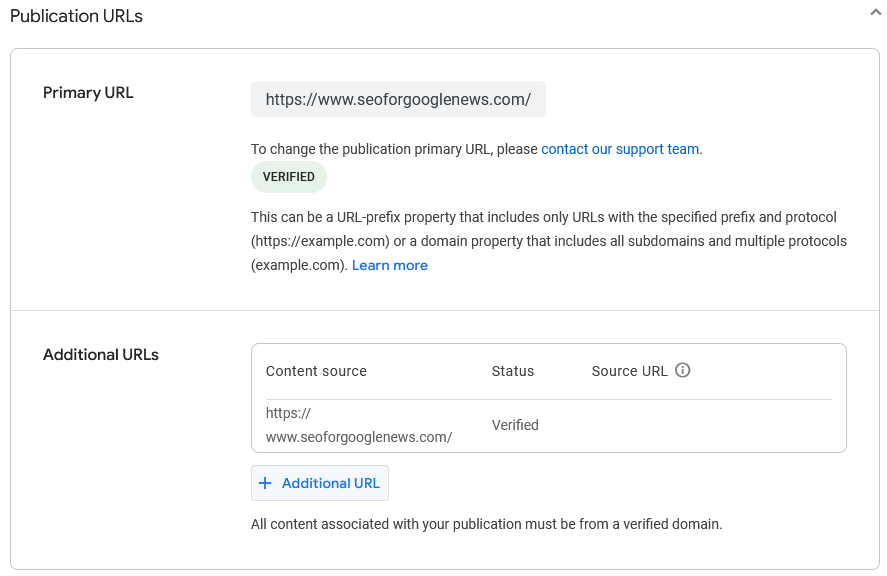 Google Publisher Center - Additional URLs setting