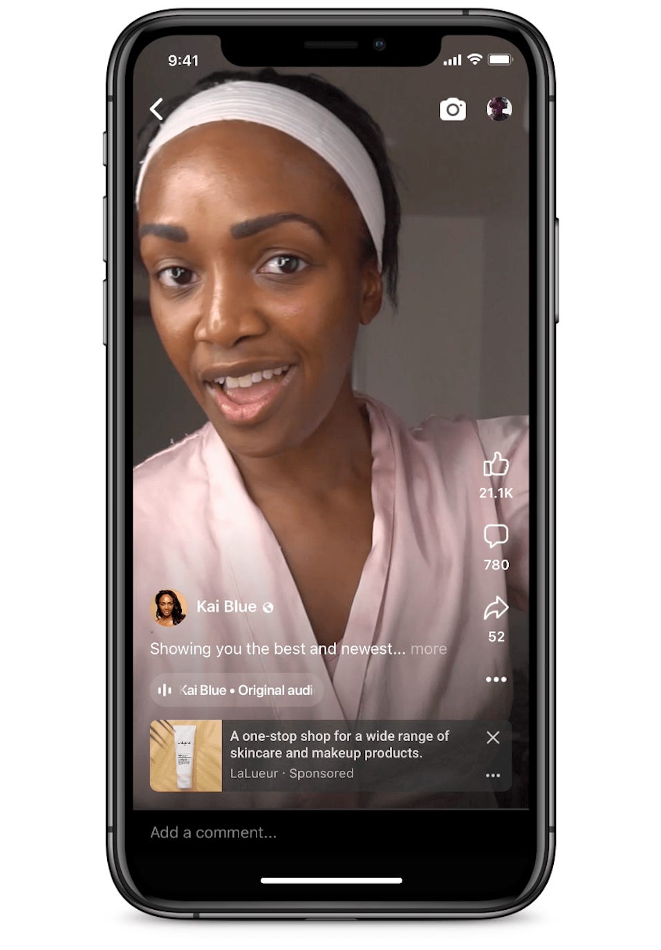 Screenshot of a mobile device featuring a Facebook Reel with an overlay ad
