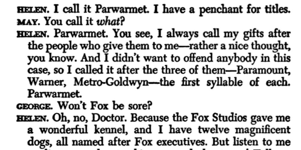 A joke about Paramount, Warner Bros, MGM and Fox from a 1930 play