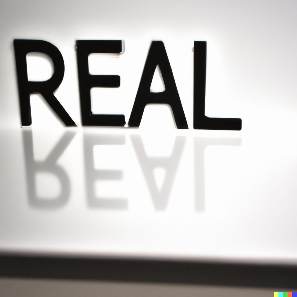 the word "real" on a mirror, as interpreted by OpenAI's DALL-E