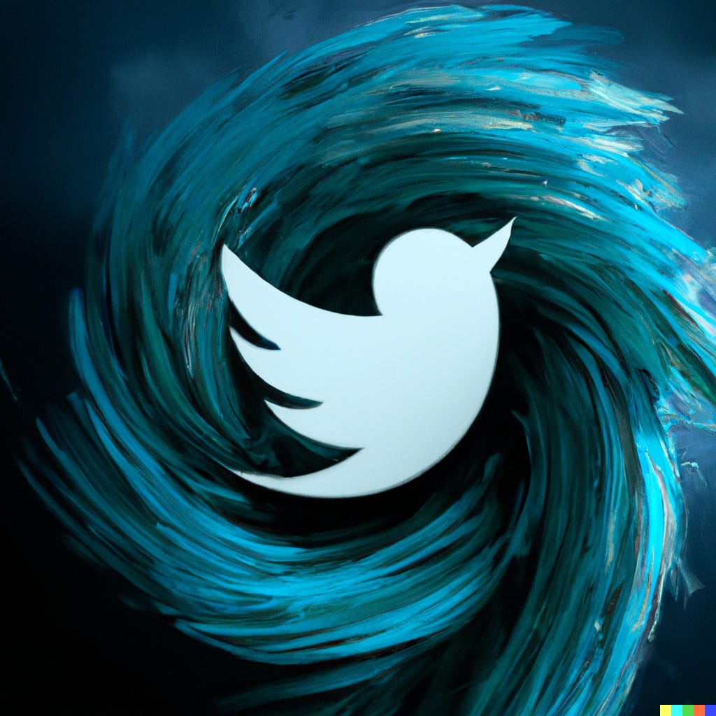“the twitter logo in a hurricane, digital art,” as interpreted by OpenAI’s DALL-E