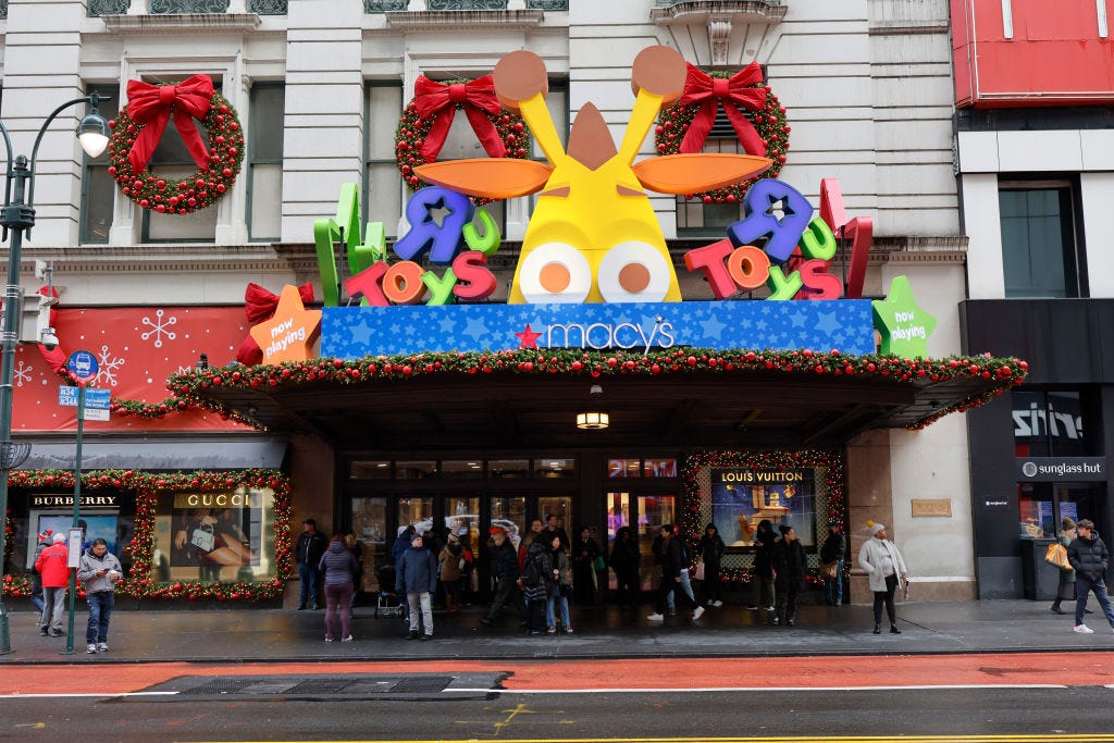 Toys "R" Us signage outside Macy's Herald Square.