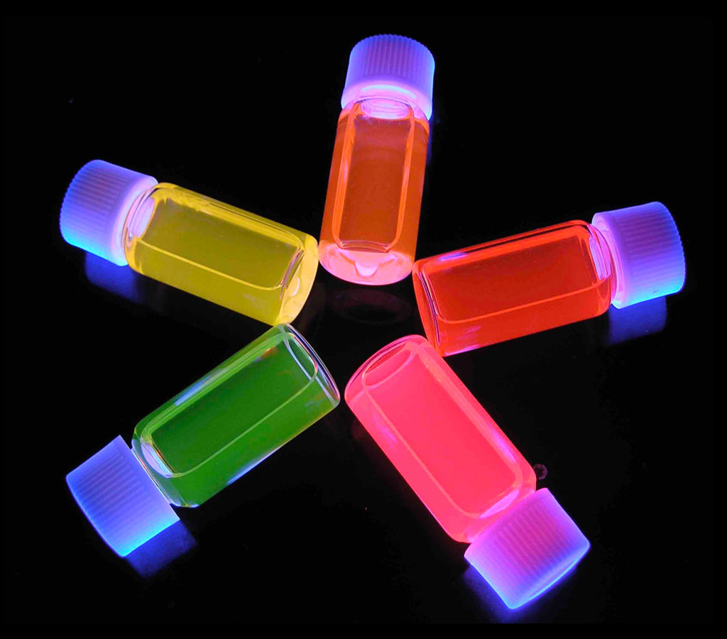 Examples of fluorescent colors emitted by quantum dots Examples of fluorescent colors emitted by quantum dots