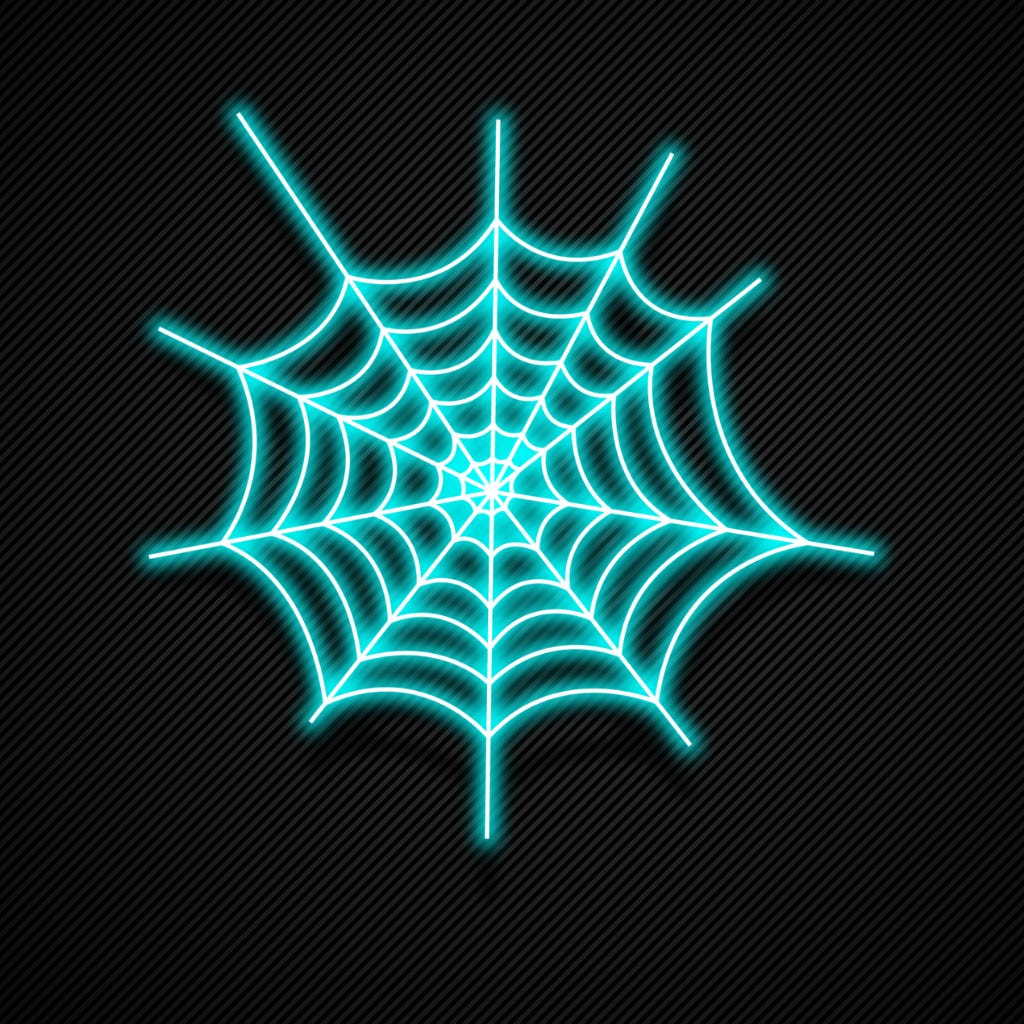 a neon teal spiderweb icon