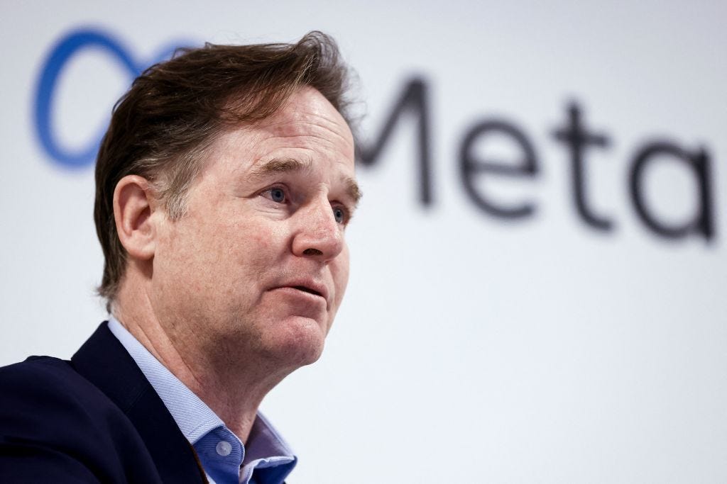 Nick Clegg, Meta’s president of global affairs, speaks during a press conference in Brussels in December. (Kenzo Tribouillard / Getty Images)