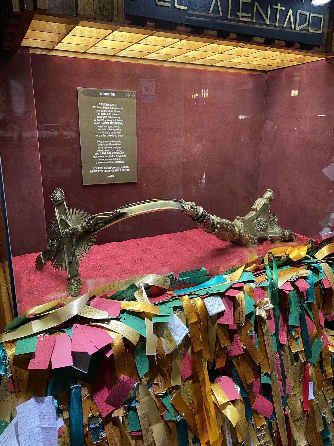 Free Friday] The bronze crucifix bent during the anti-Catholic terrorist  bombing of the Basilica of Our Lady of Guadalupe. The Tilma of Our Lady  miraculously survived the explosion perfectly intact. : r/Catholicism