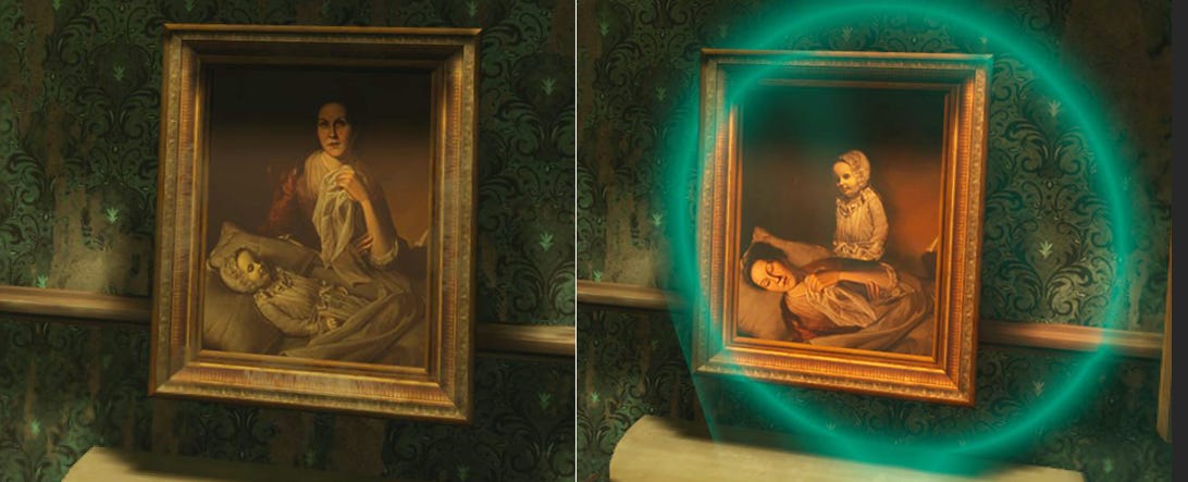 7th guest screen cap of creepy paintings