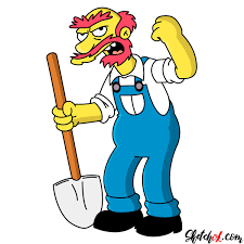 How to draw Groundskeeper Willie with a shovel - SketchOk