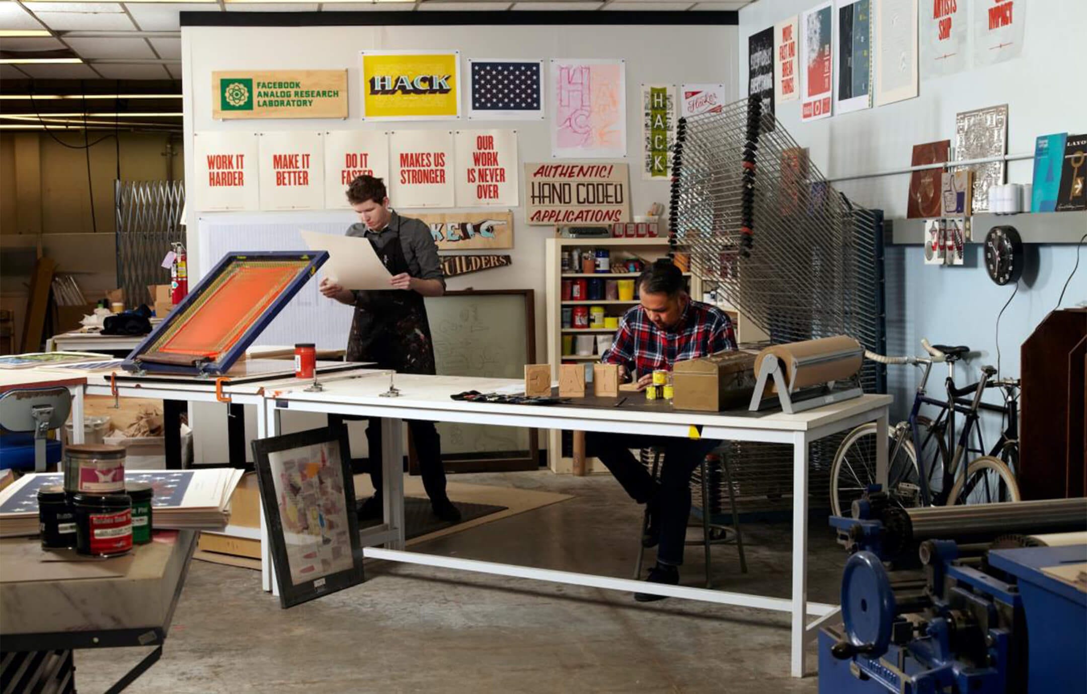 Designers Ben Barry and Everett Katigbak in the Facebook Analog Research Laboratory, ca. 2011