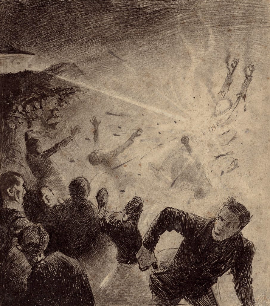 HENRIQUE ALVIM CORRÊA - Martians Attack, from The War of the Worlds, Belgium edition, 1906 (illustration is featured in Book I- The Coming of the Martians, Chapter V- "The Heat-Ray,")