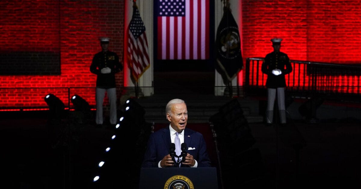 Biden's 'blood red' backdrop steals show in speech attacking MAGA ...