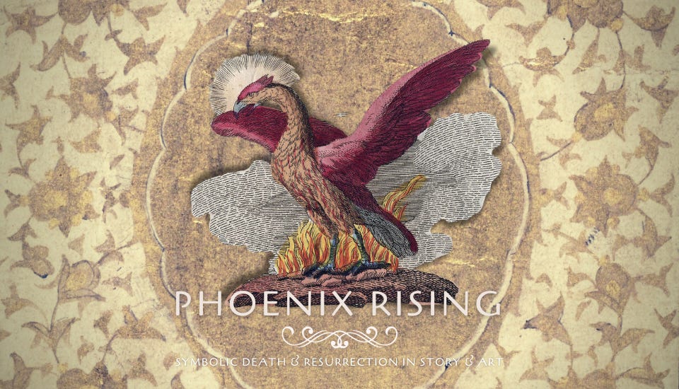 Phoenix rising from the ashes in art