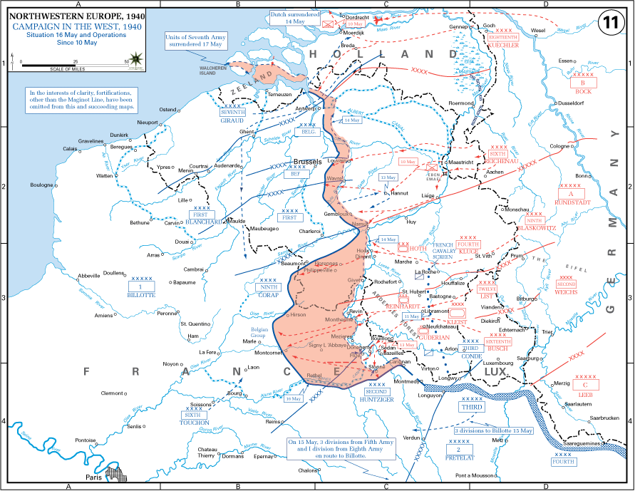 The bulge emerging just west of Sedan on May 16 would in only five days reach Abbeville on the Somme estuary, trapping nearly half a million Allied troops.