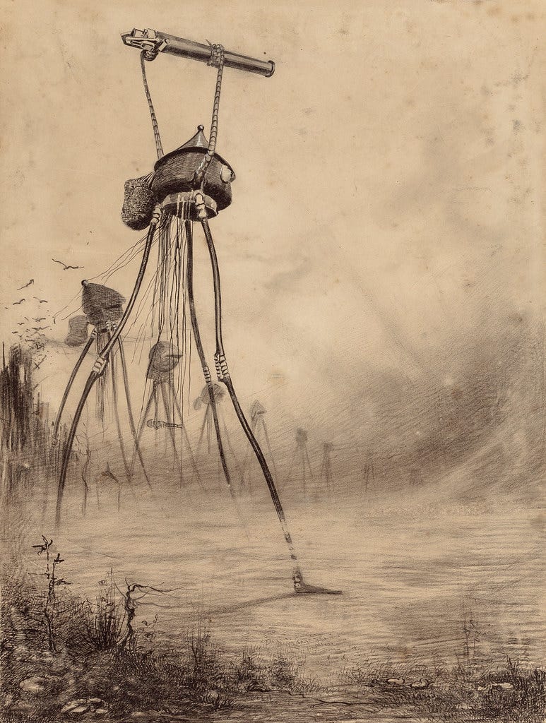 HENRIQUE ALVIM CORRÊA - Martian Gas Cannon, from The War of the Worlds, Belgium edition, 1906 (illustration from Book I- The Coming of the Martians, Chapter XV- "What Had Happened in Surrey,")