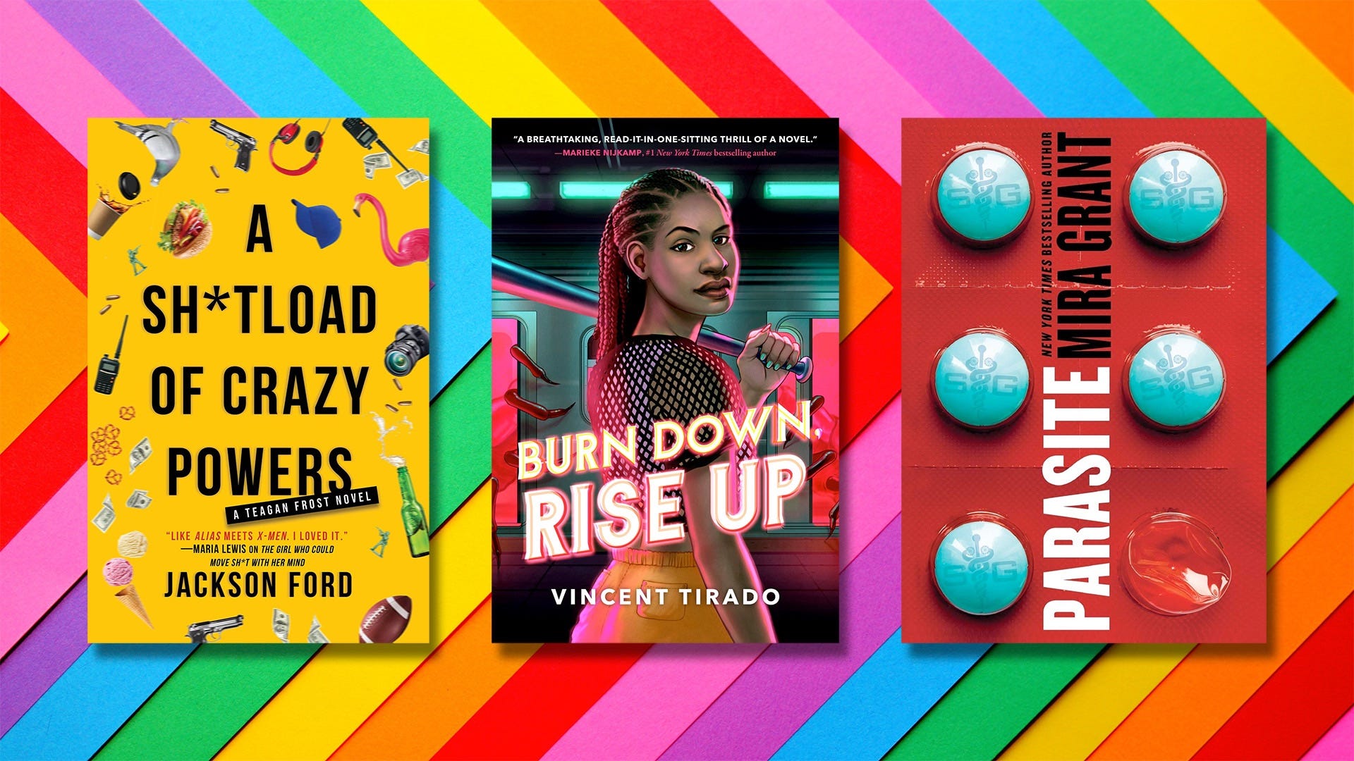 Three book covers by writers who use pen names.