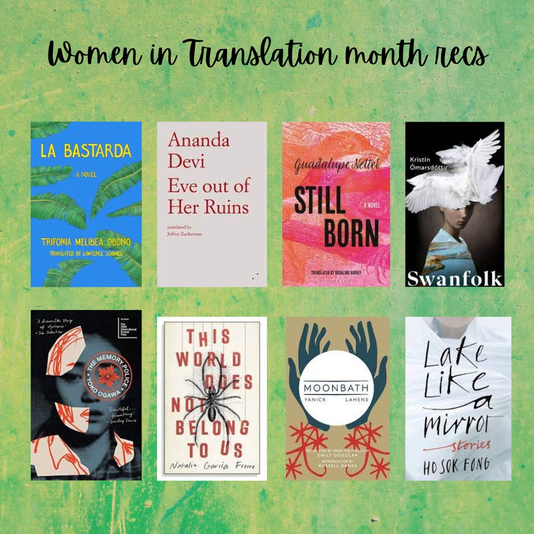 Picture showing 1-8 book recommendations for Women in Translation Month