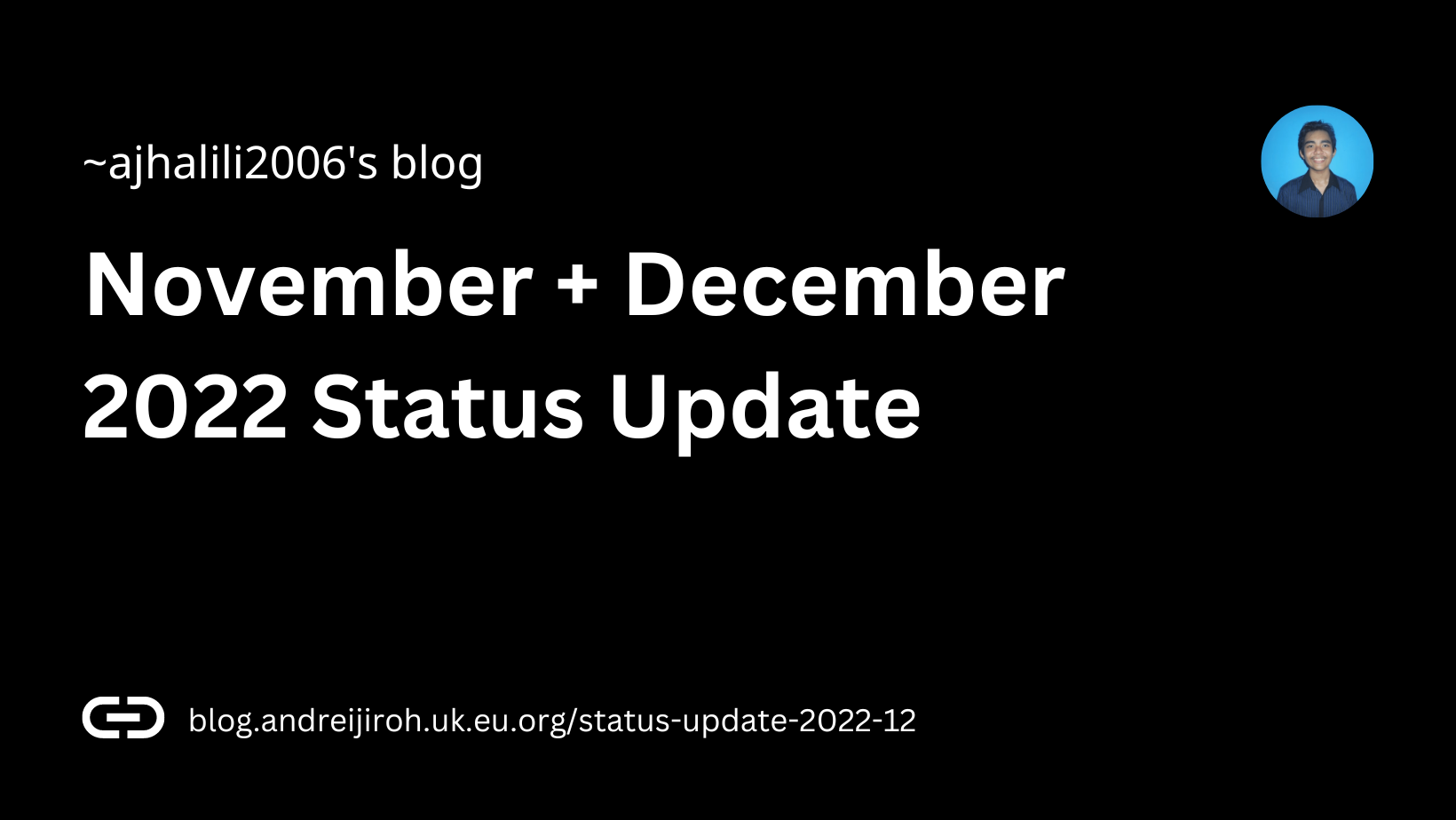 Header image for December 2022 status update, made with Canva.