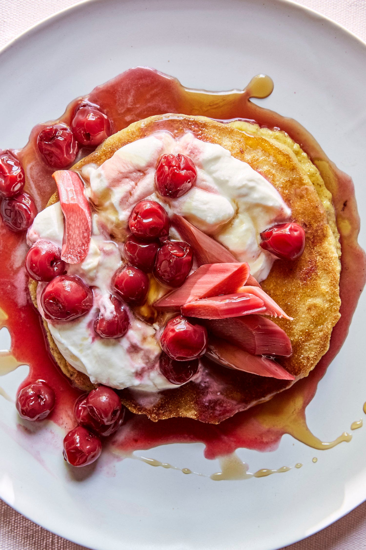 Johnny Cakes with Rhubarb and Sour Cherries