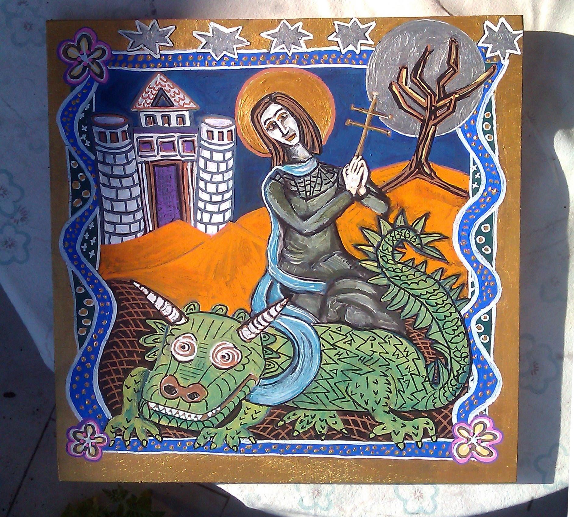 Saint Martha and the Tarrasque (Dragon) icon: Painting on wood by Amy Adams