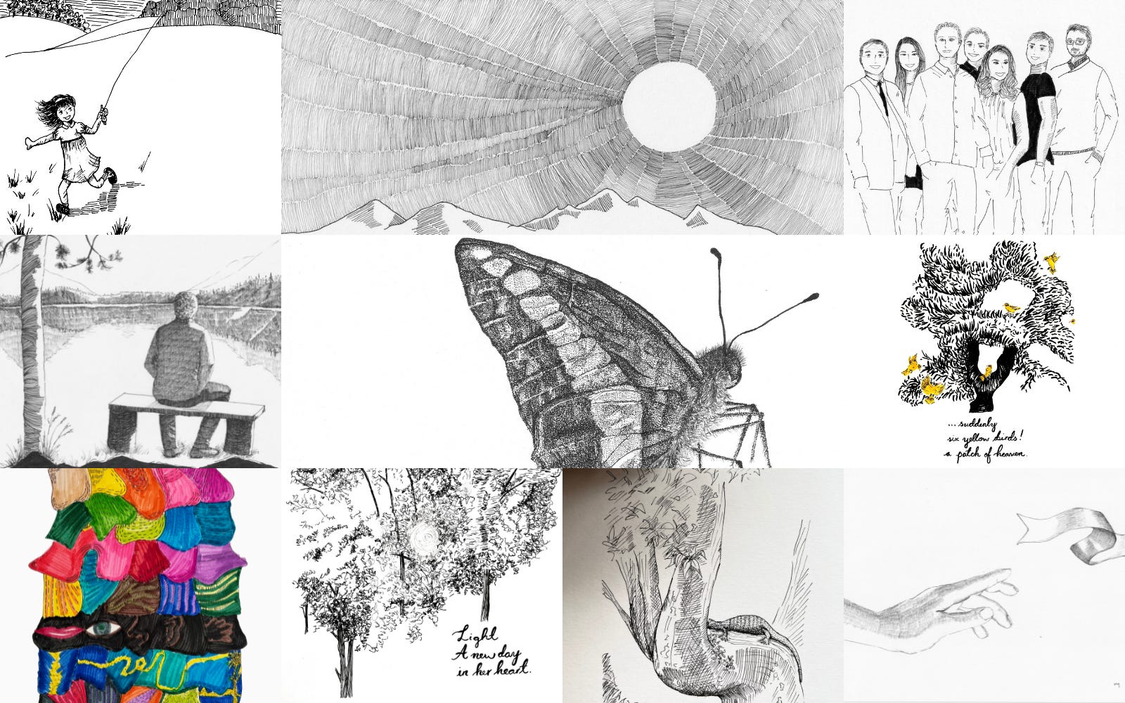 Image: collage of the ten drawings I’ve done for HopeMail to date.