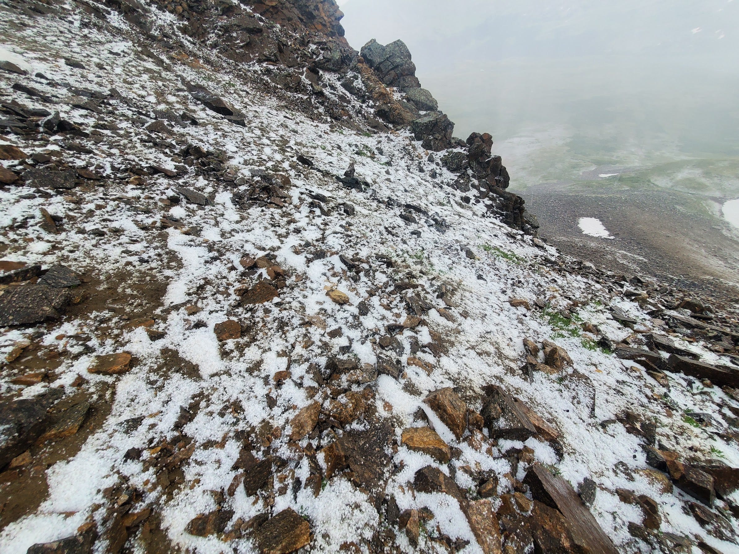 snow and hail falling along one of Dan's hikes
