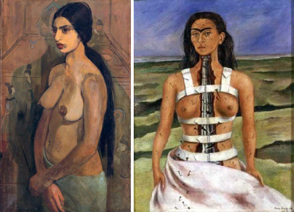 Self Portrait as Tahitian (Left) and The Broken Column (Right). Source—Public Domain