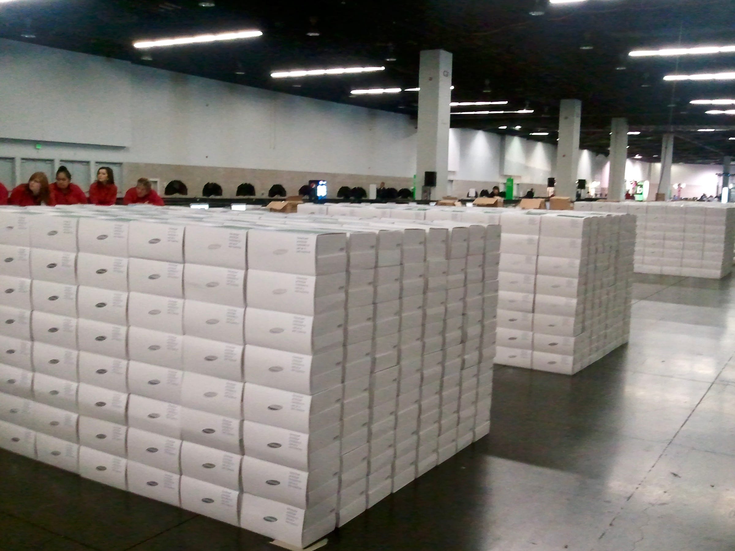Stacks of Samsung PCs ready to be distributed.
