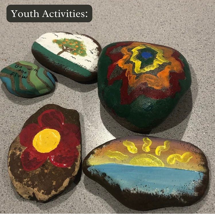 [ID: pictures of colorful, painted rocks.]